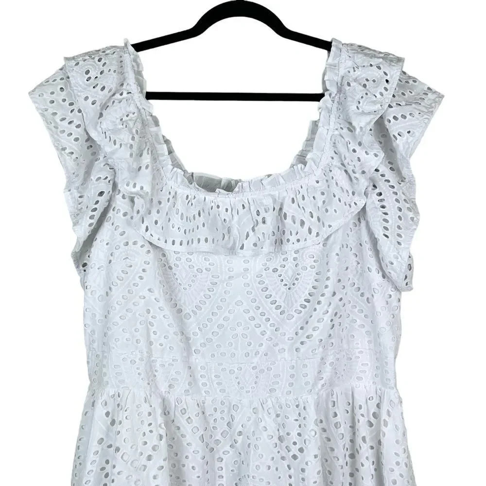 NWT White Eyelet Dress Sz 1X Ruffle Feminine Romantic Vacation Bride